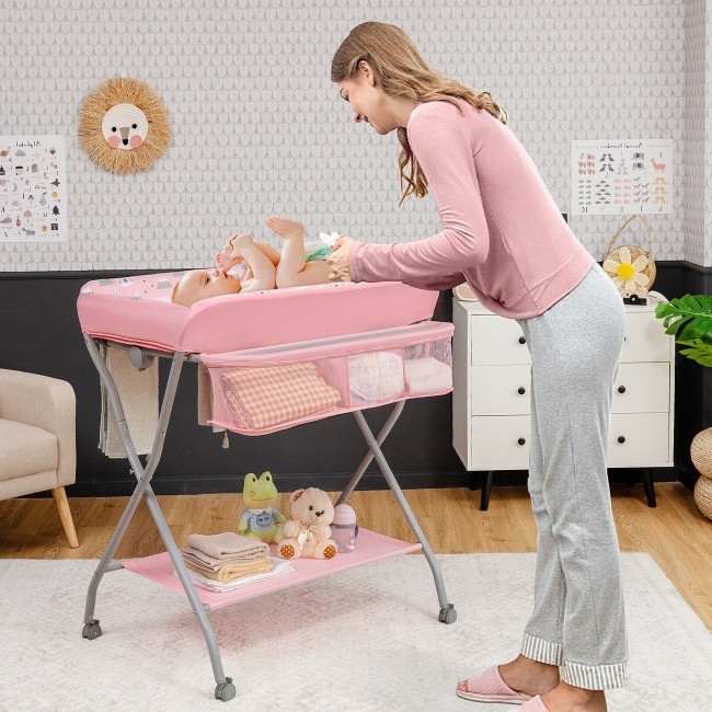 FaFurn - Folding Baby Diaper Changing Table in Pink