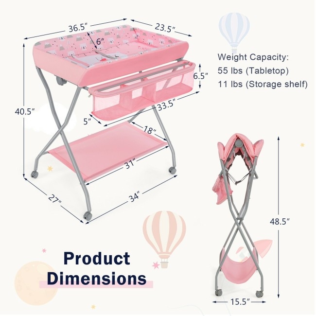 FaFurn - Folding Baby Diaper Changing Table in Pink