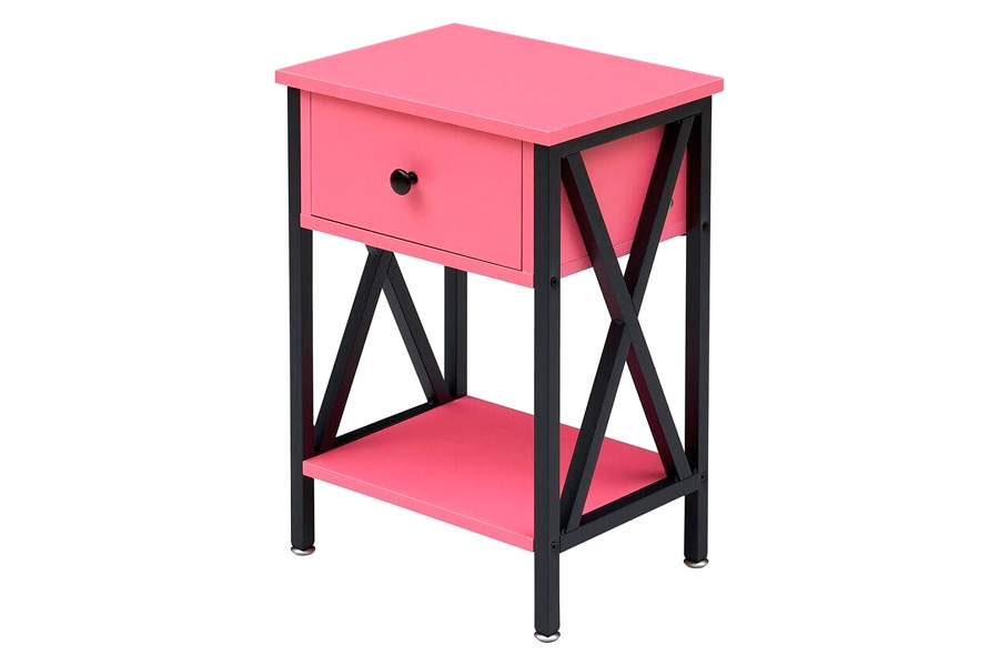 FaFurn™ Set of 2 Rustic End Table with 1 Drawer - Pink/Black, Metal/MDF