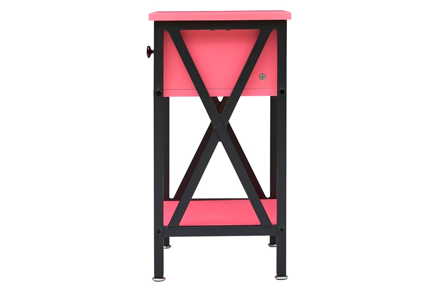 FaFurn™ Set of 2 Rustic End Table with 1 Drawer - Pink/Black, Metal/MDF