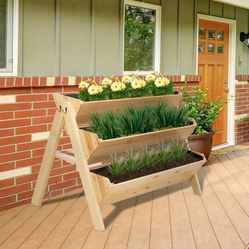 FaFurn - 3-Tier Planter Box with 3 Elevated Box in Fir Wood