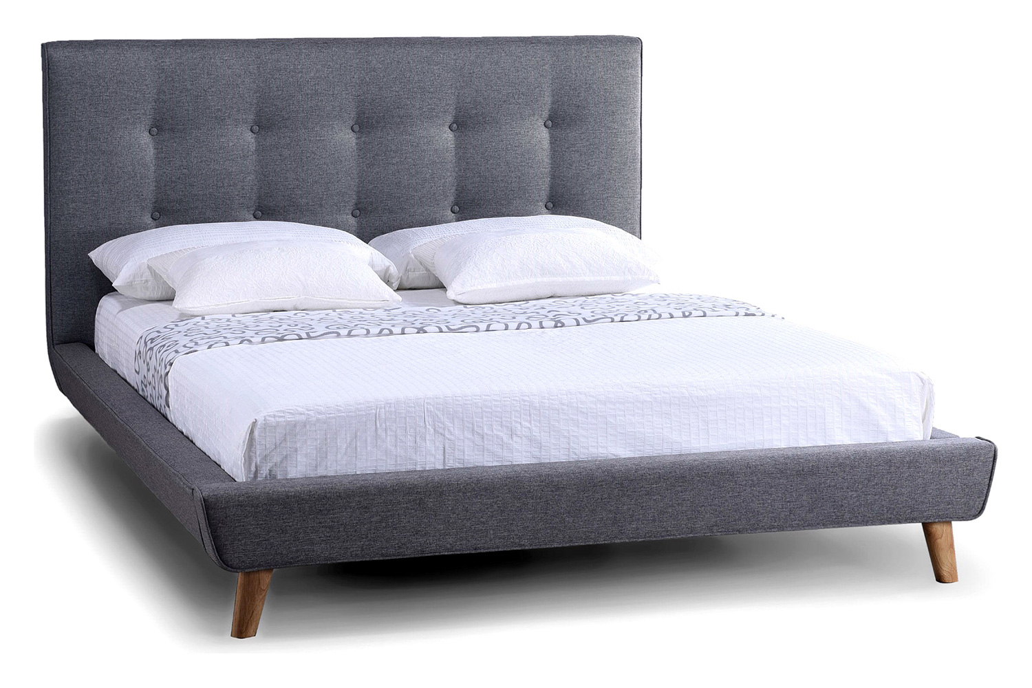 FaFurn - Modern Linen Upholstered Platform Full Bed with Button Tufted Headboard