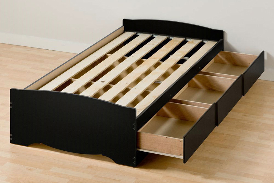 FaFurn - Platform Bed Frame with 3 Storage Drawers