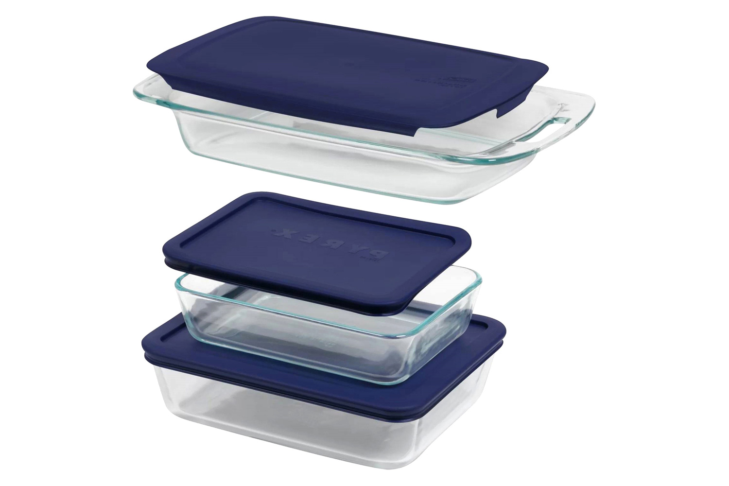 FaFurn 6-Piece Glass Bakeware Food Storage Set of 3 - Clear/Blue