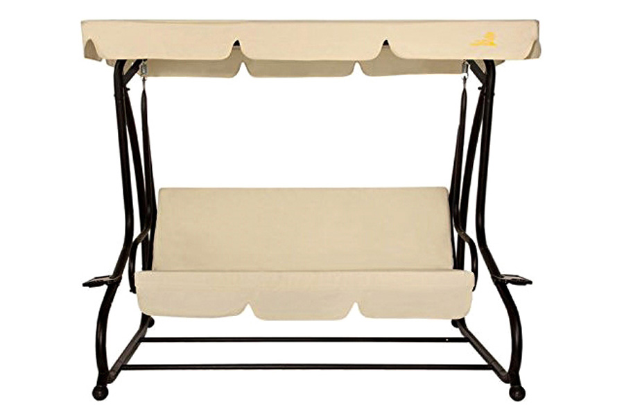 FaFurn - Outdoor 3-Seat Canopy Swing with Beige Cushions For Patio Deck Or Porch