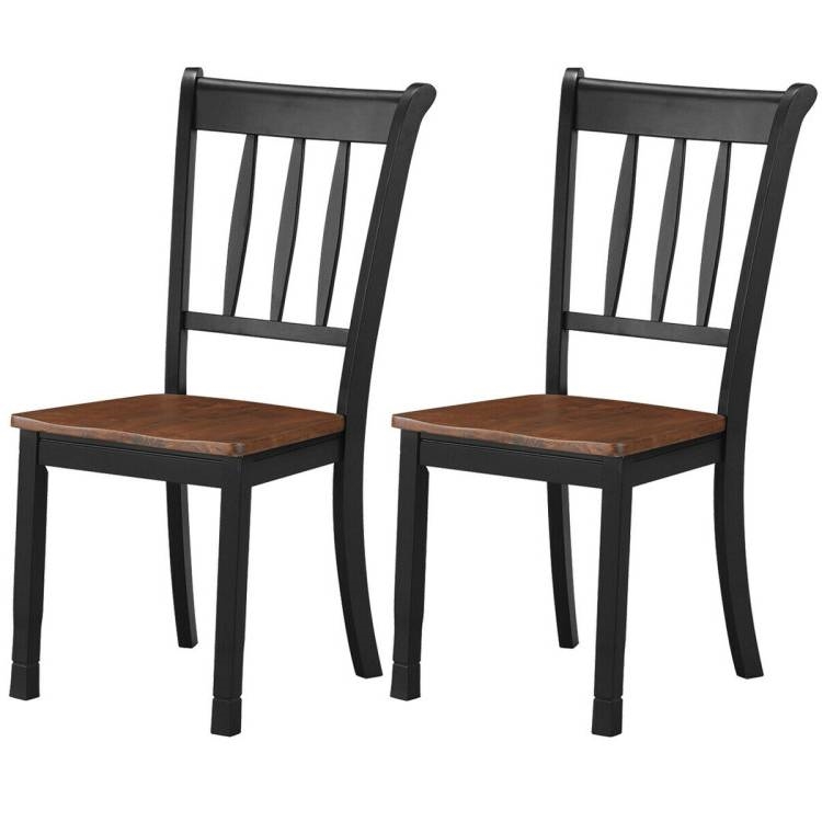 FaFurn Set of 2 Mission Dining Chairs with Brown Seat - Black