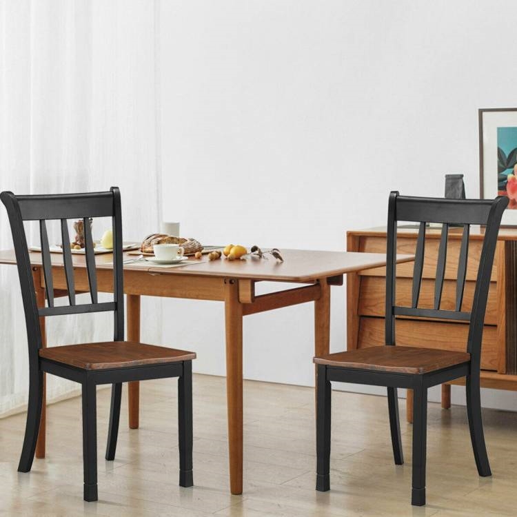 FaFurn Set of 2 Mission Dining Chairs with Brown Seat - Black