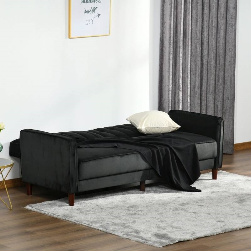 FaFurn™ Modern Sofa-Bed - Black, Velvet