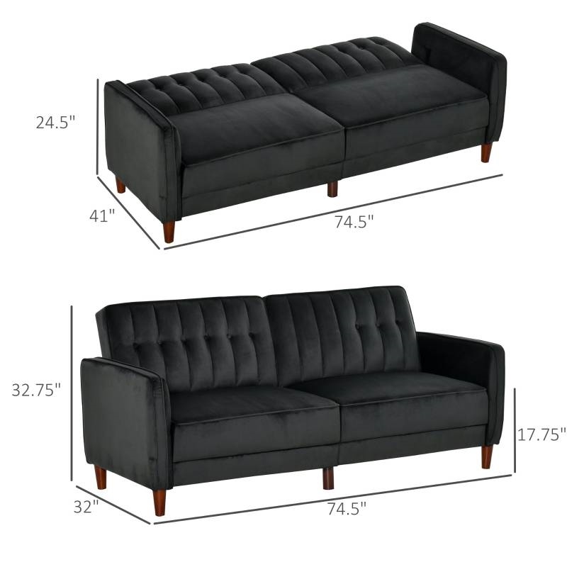 FaFurn™ Modern Sofa-Bed - Black, Velvet