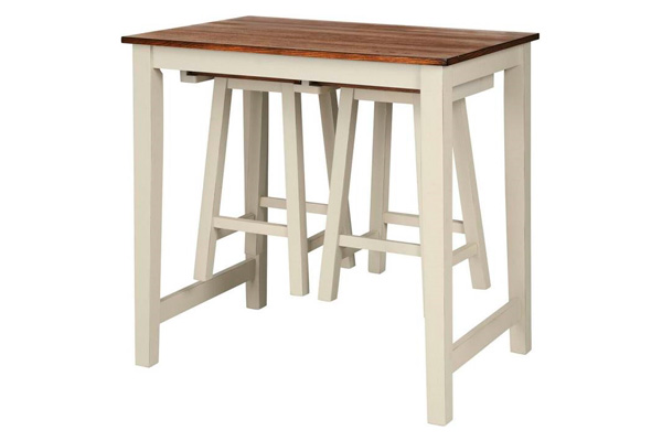 FaFurn - 3-Piece Farmhouse Kitchen Pub Table Set with 2 Saddle Bar Stools in White/Walnut, Wood/MDF