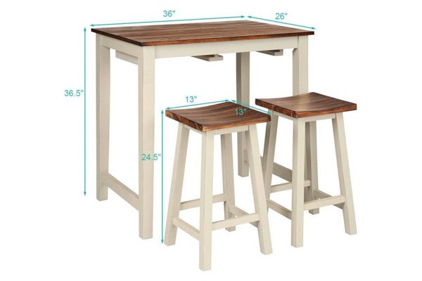 FaFurn - 3-Piece Farmhouse Kitchen Pub Table Set with 2 Saddle Bar Stools in White/Walnut, Wood/MDF