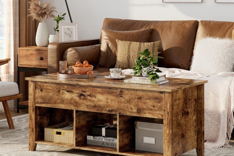 FaFurn™ Farmhouse Wooden Lift Top Coffee Table - Rustic/Tan