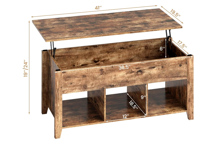 FaFurn™ Farmhouse Wooden Lift Top Coffee Table - Rustic/Tan