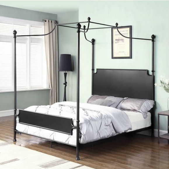 FaFurn - Queen Size Canopy Bed Frame with Headboard and Footboard in Metal