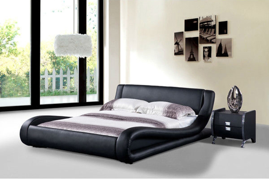 FaFurn - Modern Faux Leather Upholstered Platform Bed with Curved Headboard