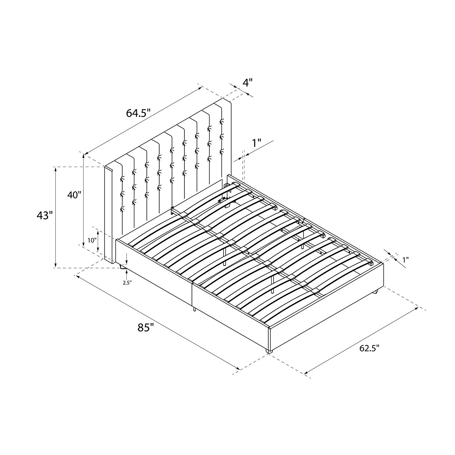 FaFurn - Queen Size Platform Bed Frame with Headboard in Blue