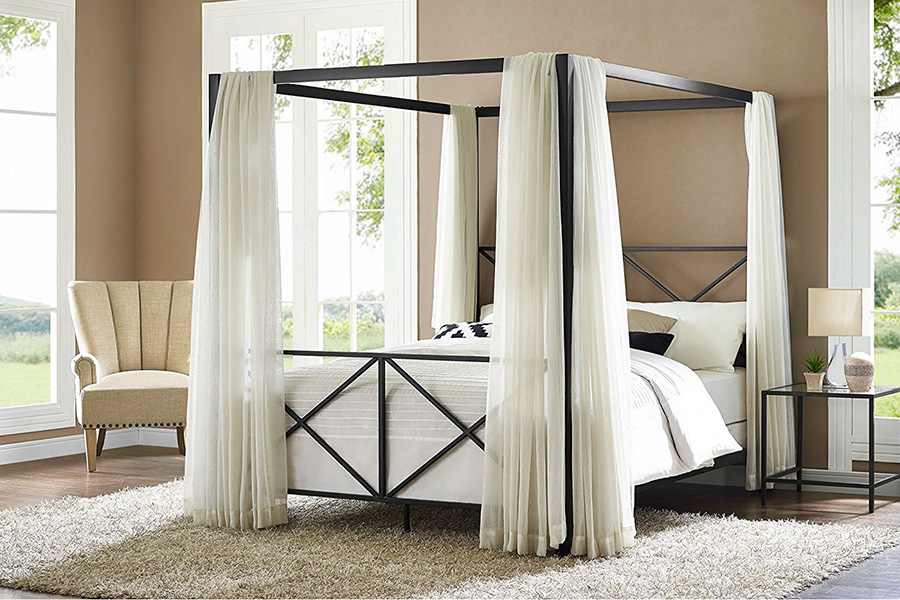 FaFurn - Queen Size 4-Post Metal Canopy Bed Frame in Black