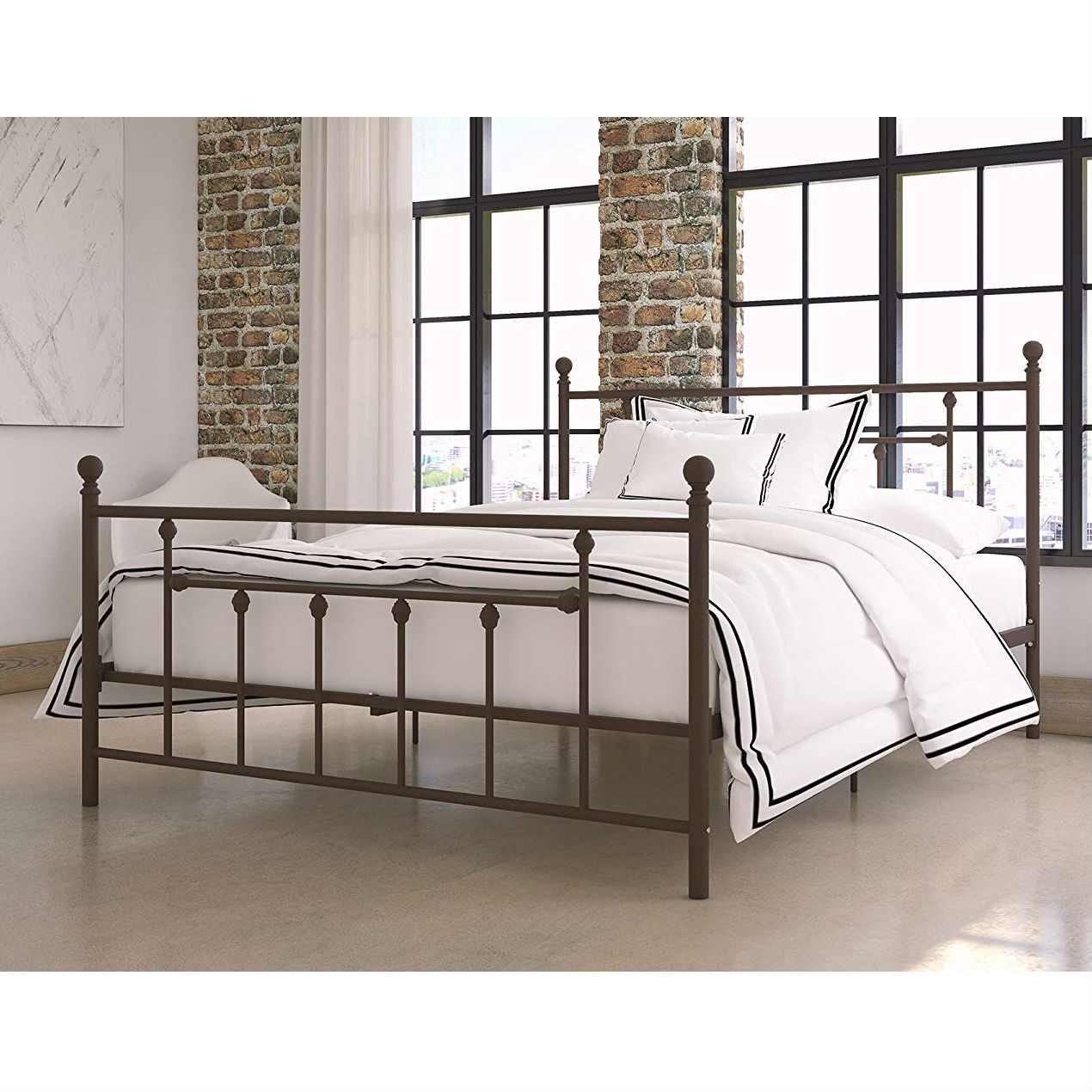 FaFurn - Queen Size Platform Bed Frame with Headboard and Footboard in Bronze, Metal