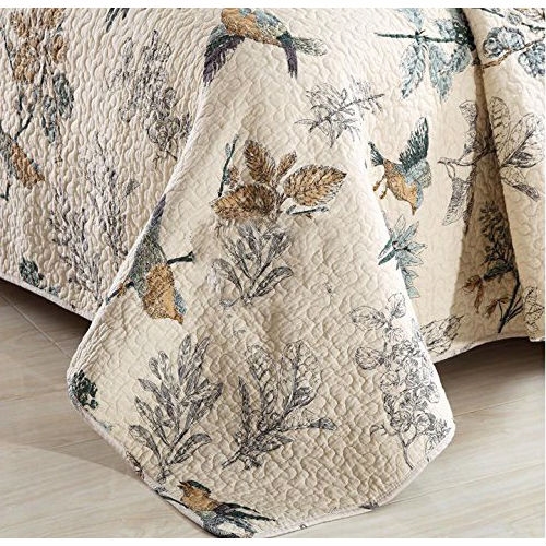 FaFurn - 3-Piece Bedspread Set with Floral Birds Pattern