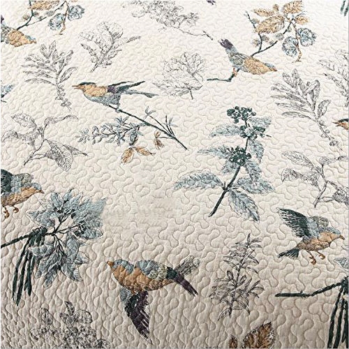 FaFurn 3-Piece Queen Size Bedspread Set with Floral Birds Pattern - Cotton