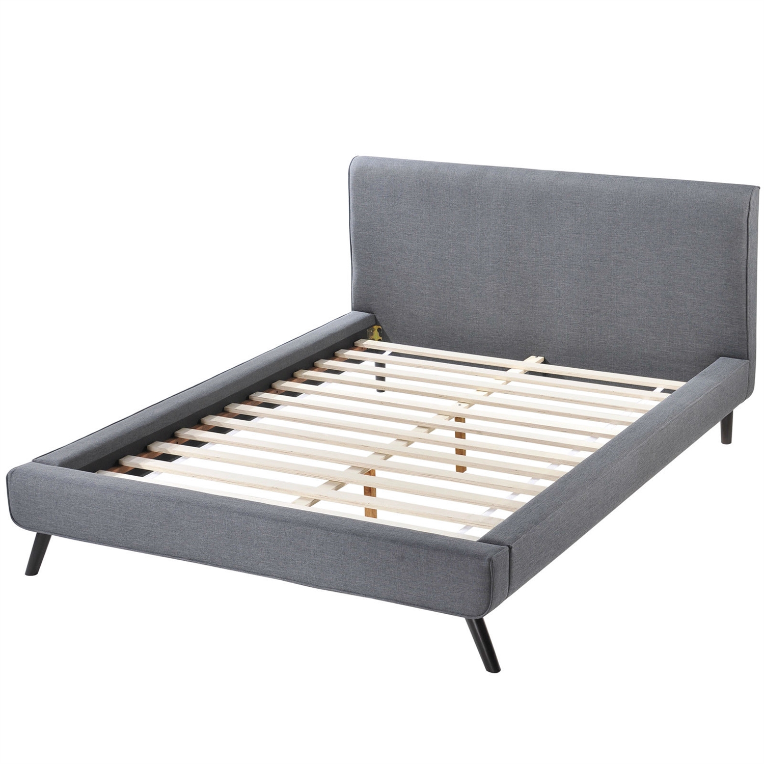 FaFurn - Queen Size Platform Bed Frame with Gray Upholstered Headboard