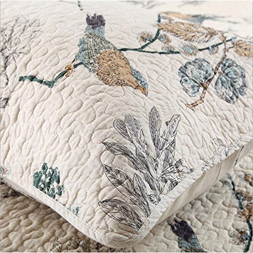 FaFurn - 3-Piece Queen Size Quilt Set with Floral Birds Pattern in Cotton