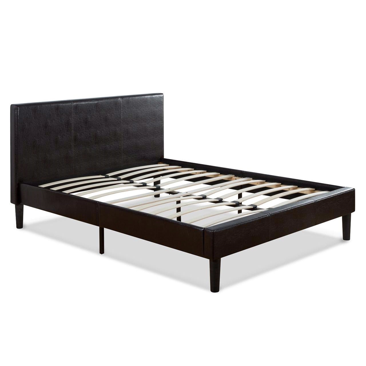 FaFurn - Modern Queen Size Platform Bed with Upholstered Headboard in Dark Brown, Faux Leather