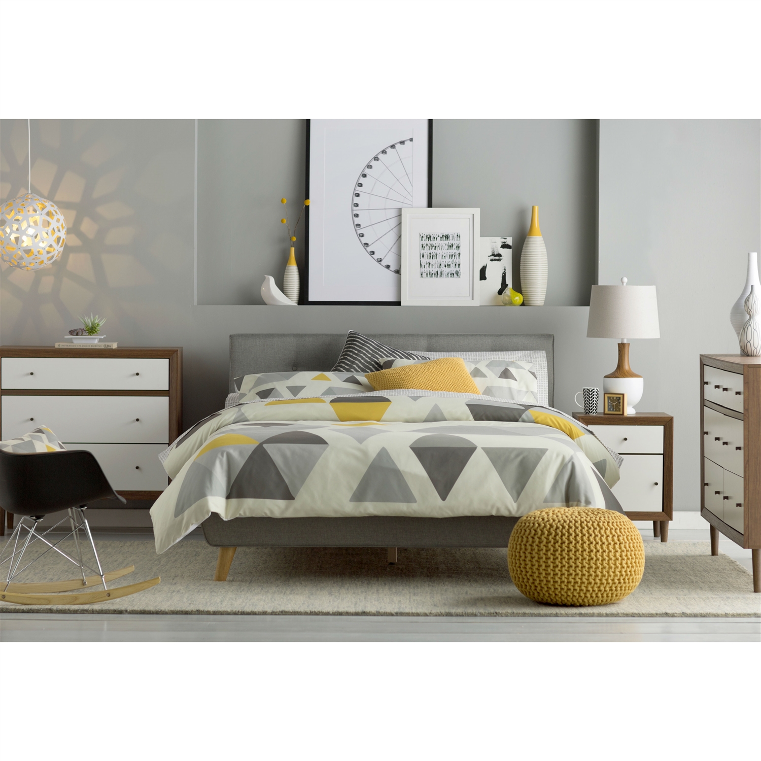 FaFurn - Queen Size Platform Bed Frame with Button Tufted Headboard in Gray