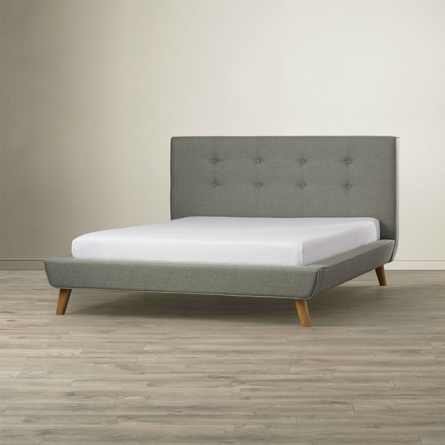 FaFurn - Queen Size Platform Bed Frame with Button Tufted Headboard in Gray