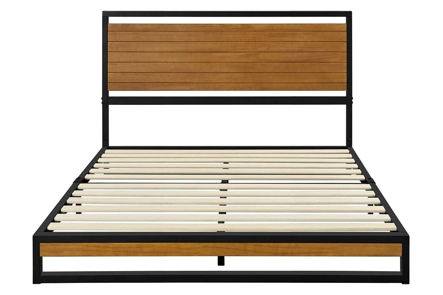 FaFurn - Modern Metal Platform Bed Frame with Wood Slatted Headboard