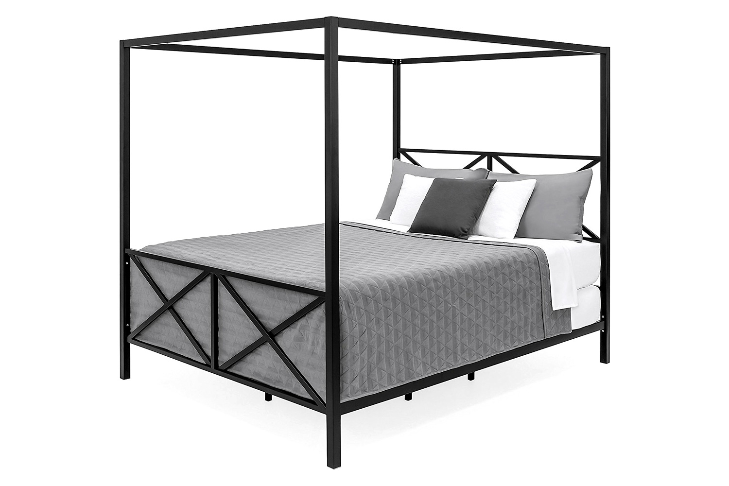 FaFurn - Queen Size 4-Post Canopy Bed Frame in Black Metal Finish