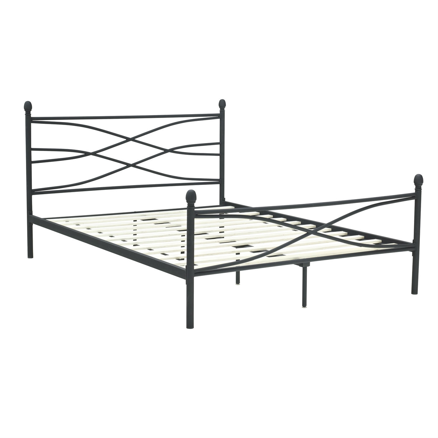 FaFurn - Queen Size Platform Bed Frame with Headboard and Footboard in Matte Black, Metal