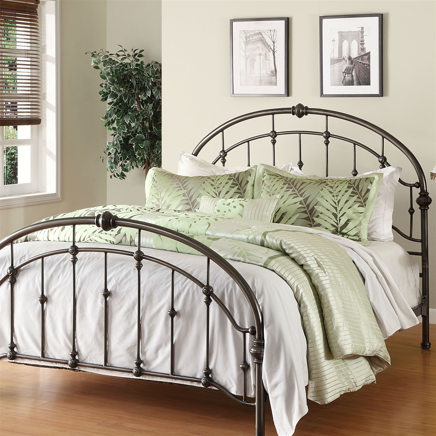 FaFurn - Queen Size Bed Base with Headboard and Footboard in Antique Bronze, Metal