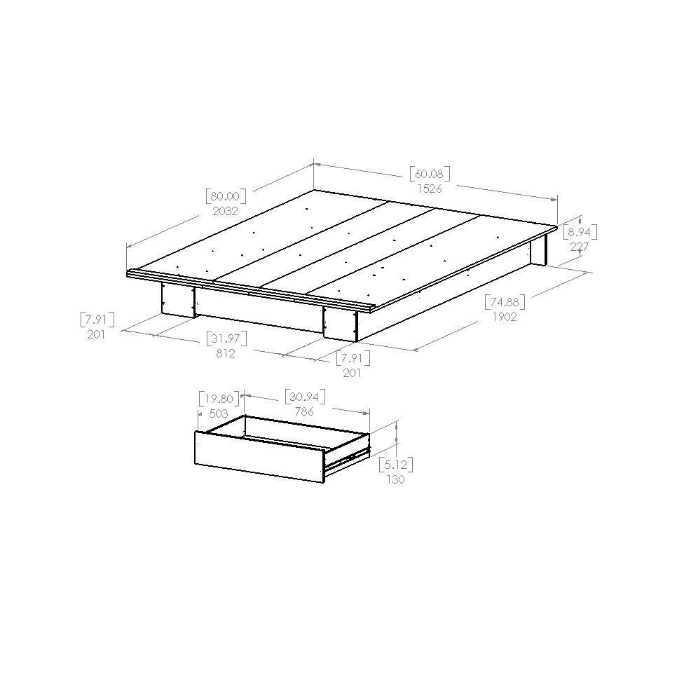 FaFurn - Modern Queen Size Platform Bed Frame with Bottom Storage Drawer in White