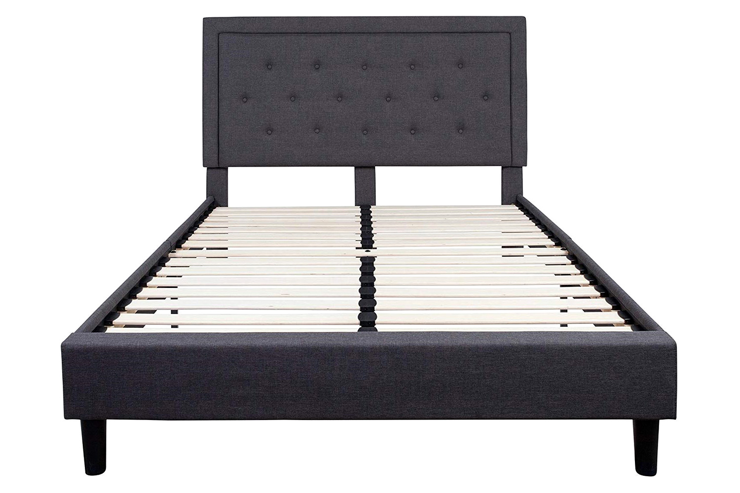 FaFurn Upholstered Platform Bed Frame with Button Tufted Headboard - Dark Gray, Queen Size