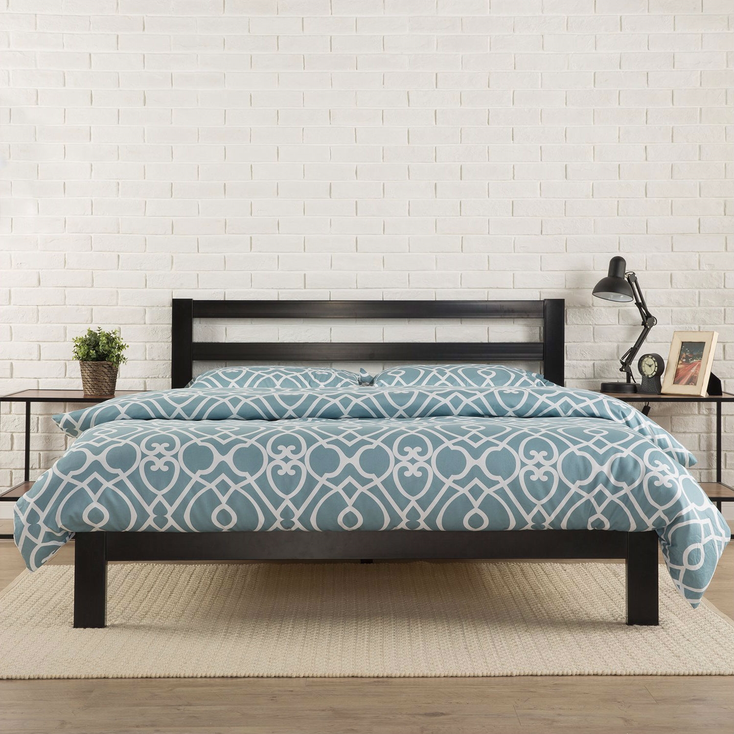 FaFurn - Queen Size Platform Bed Frame with Headboard and Wood Slats in Metal