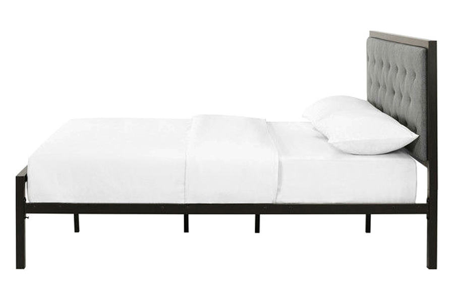 FaFurn - Queen Size Contemporary Metal Platform Bed with Gray Upholstered Headboard