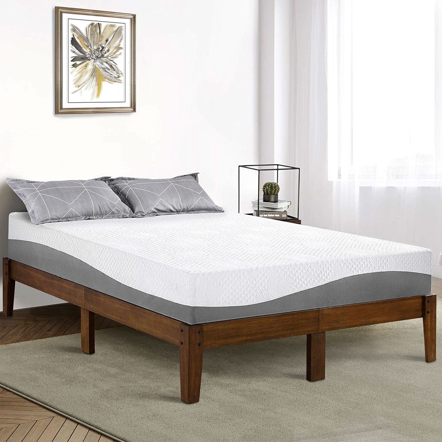 FaFurn Queen Size Platform Bed Frame - Natural Brown, Wood