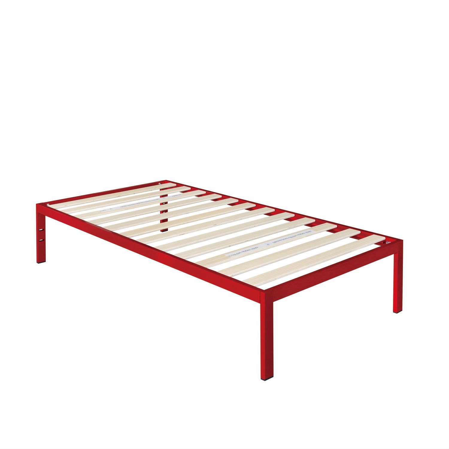 FaFurn - Queen Size Platform Bed Frame with Wooden Slats in Red, Metal