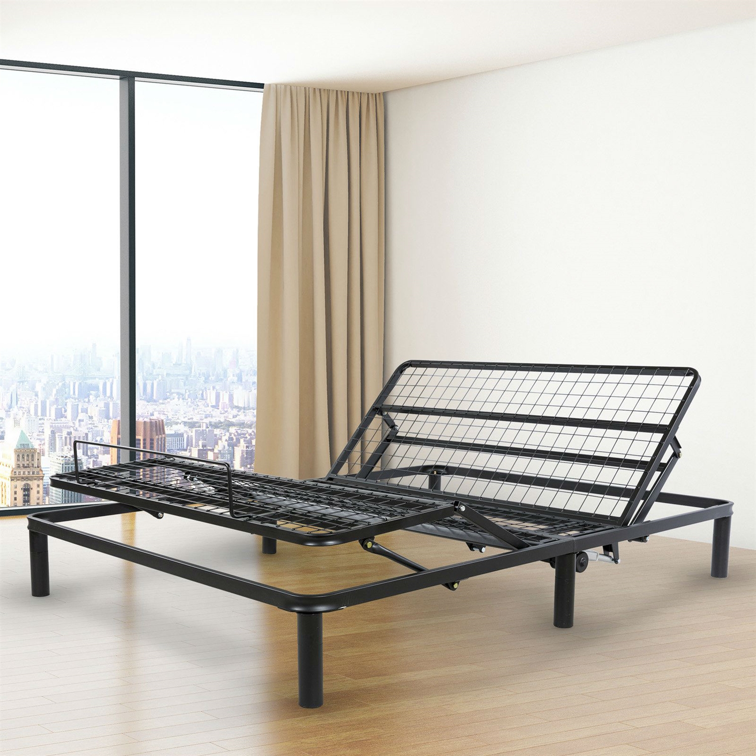 FaFurn Queen Size Bed Frame Base with Remote - Black, Metal