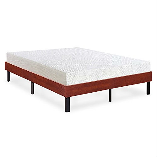 FaFurn Queen Size Platform Bed Frame with Cherry Finish Wood Sides - Cherry, Metal