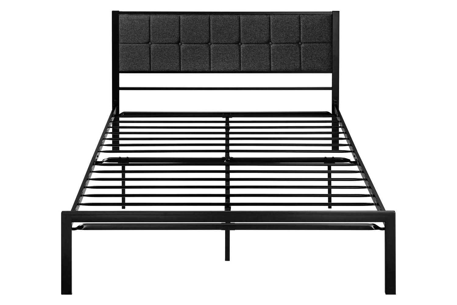 FaFurn Metal Platform Bed Frame with Button Tufted Upholstered Headboard - Queen Size