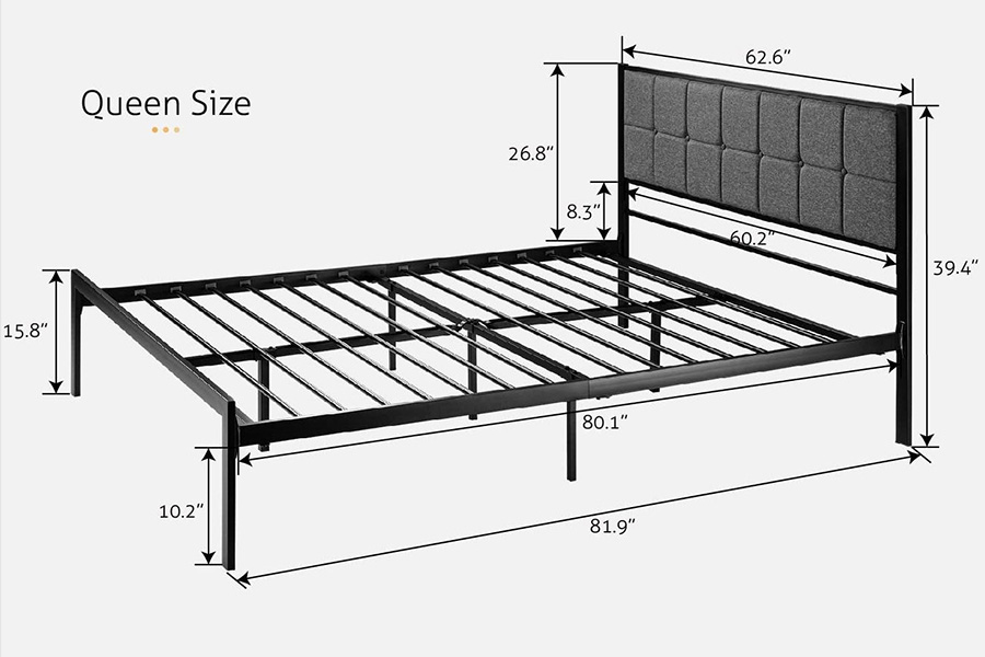 FaFurn Metal Platform Bed Frame with Button Tufted Upholstered Headboard - Queen Size