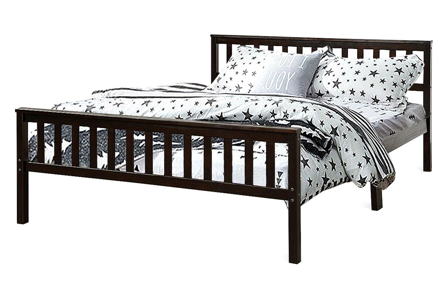 FaFurn - Queen Wood Platform Bed Frame with Headboard and Footboard in Espresso