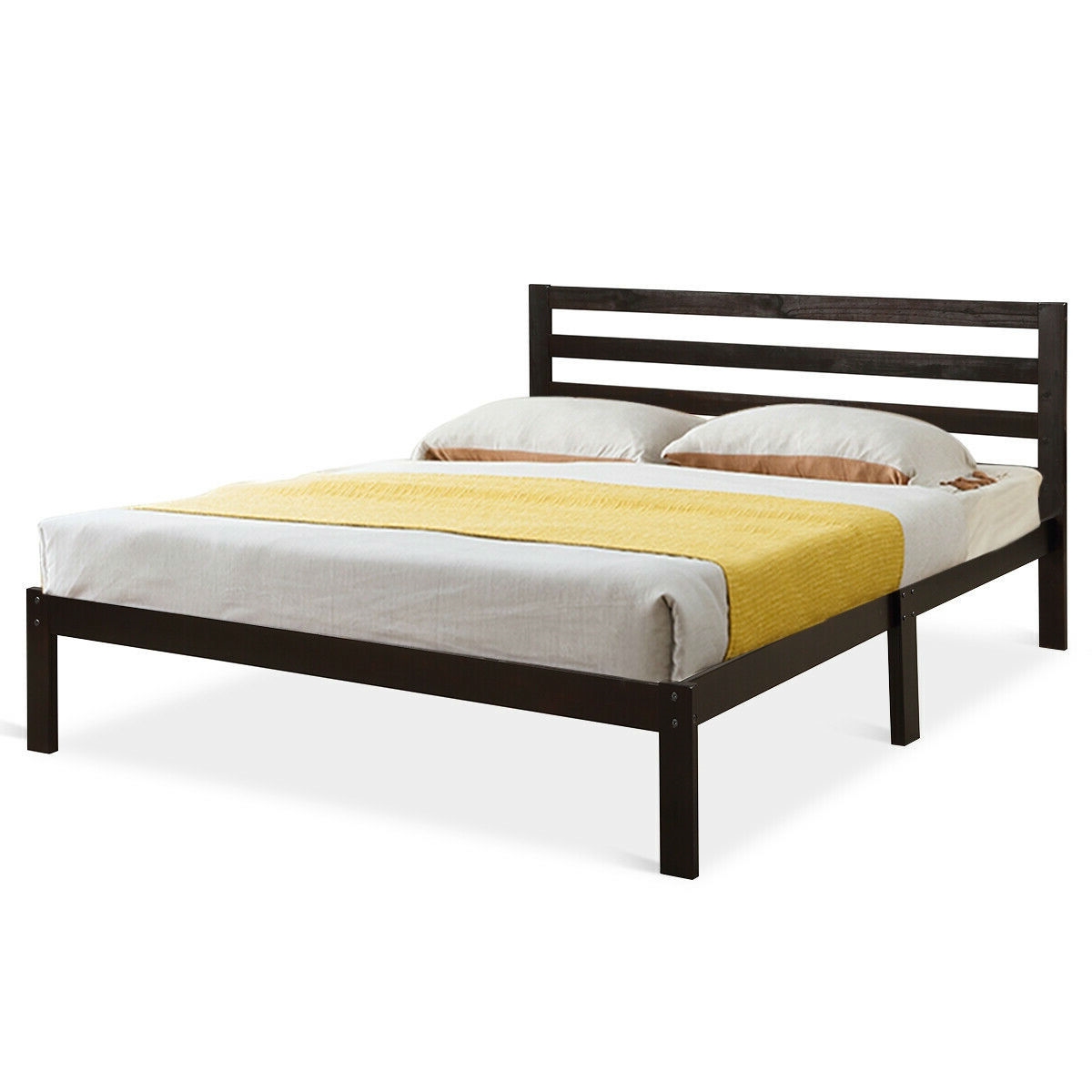 FaFurn - Queen Size Platform Bed Frame with Headboard in Espresso, Wood