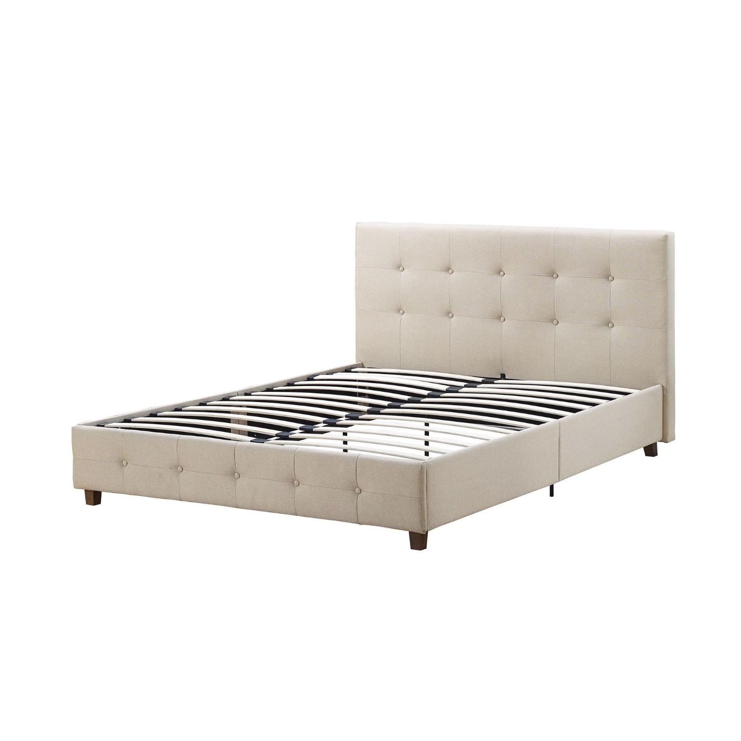 FaFurn - Queen Size Platform Bed Frame with Button Tufted Headboard in Tan