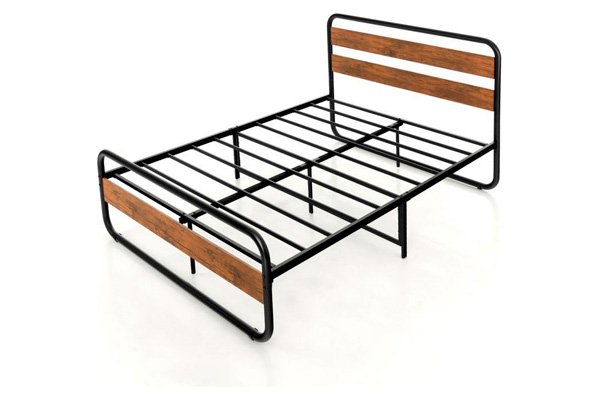 FaFurn - Industrial Platform Bed with Headboard and Footboard