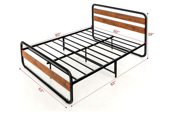 FaFurn Industrial Queen Size Platform Bed with Headboard and Footboard - Black, Metal/Wood