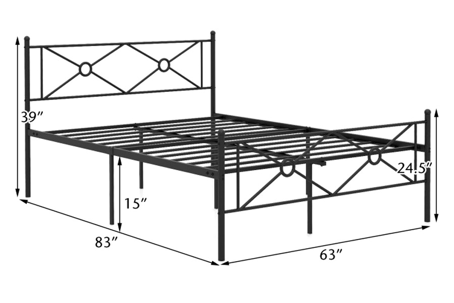 FaFurn Modern Queen Size Platform Bed with Headboard and Footboard - Black, Metal