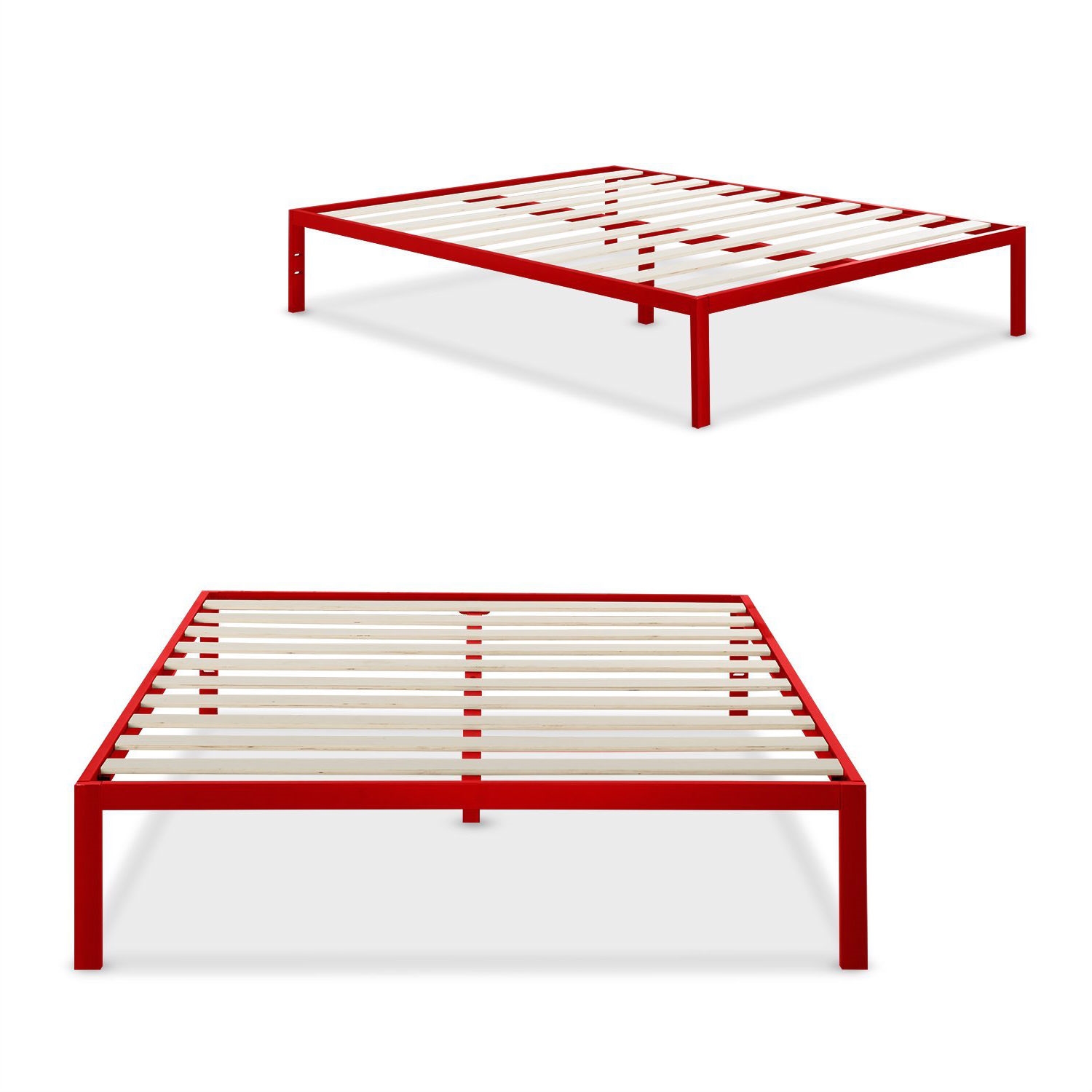 FaFurn - Queen Size Platform Bed Frame with Red Metal Frame and Wood Slats in Red, Metal